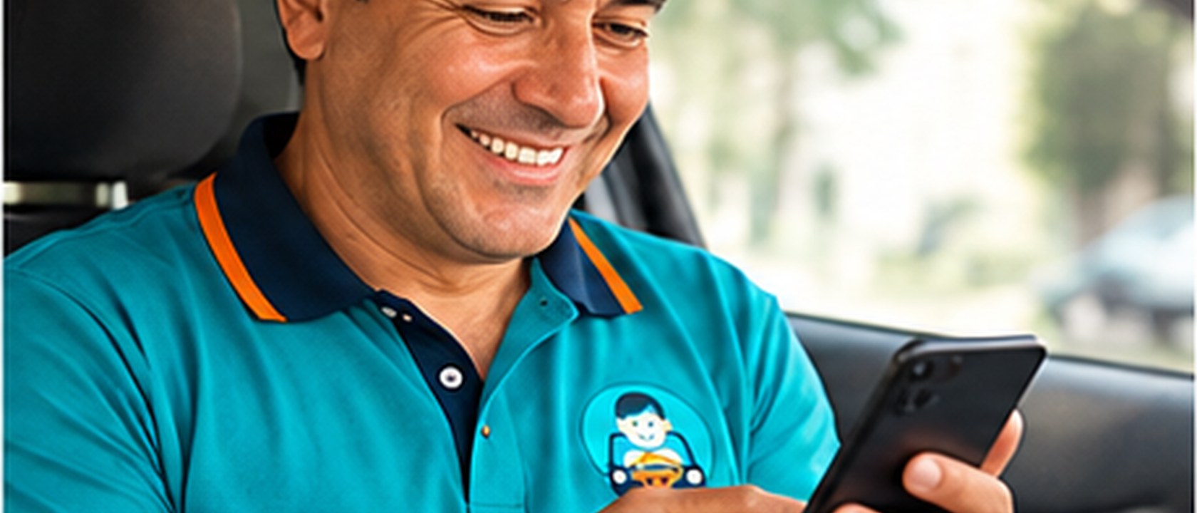 Conductor Colaby usando la app en el auto