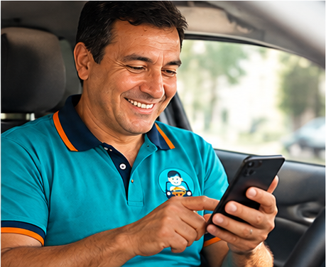 Conductor Colaby con la app en el auto